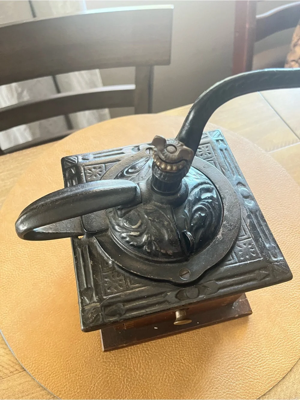 Antique-Style Hand Crank Coffee Grinder - Brown with Black Metal Top